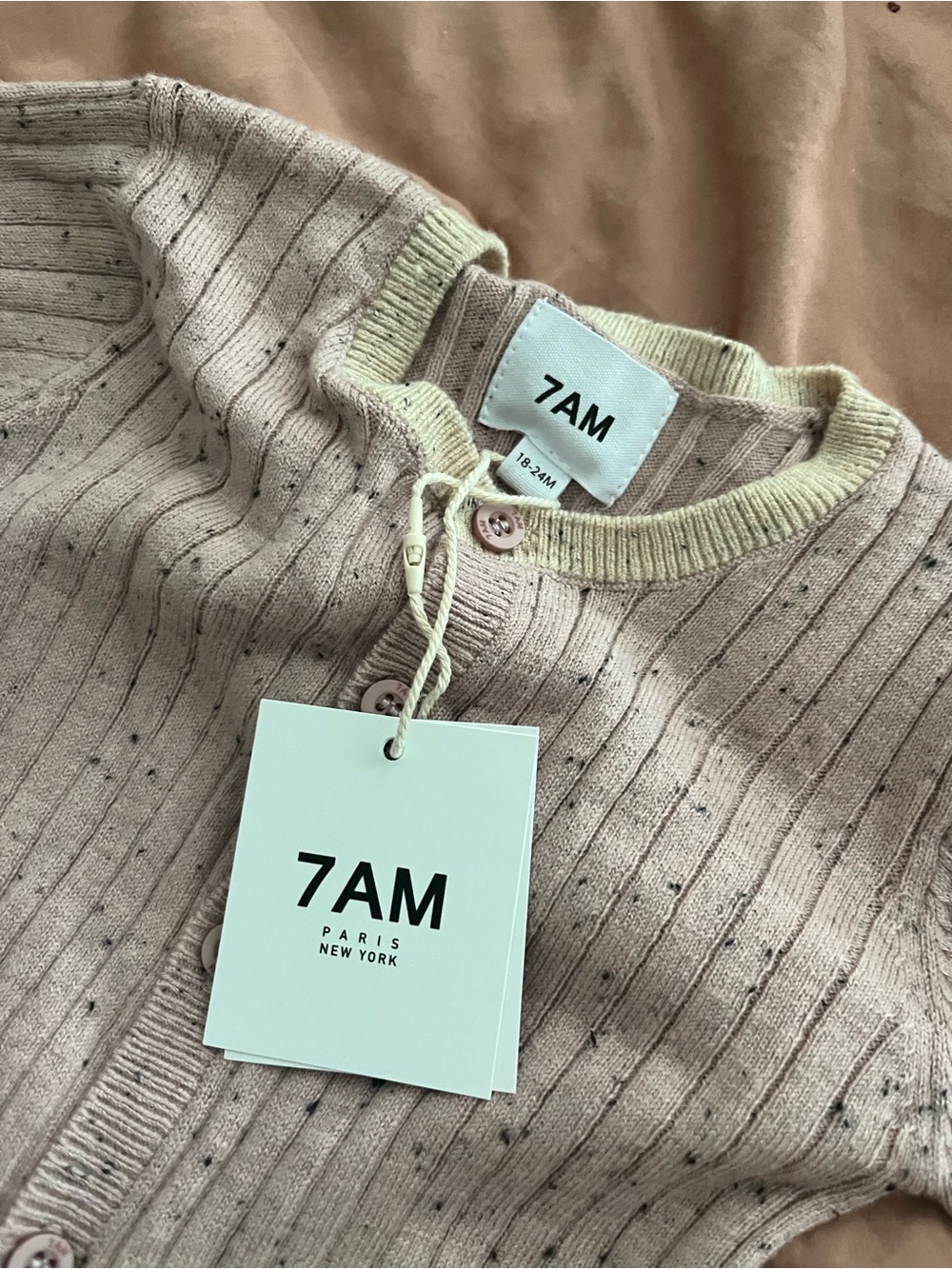 NWT 7AM - 2 jumpsuits and 3 leggings - ash rose, oat, ribbed seashell 18-24M - Picture 2 of 5